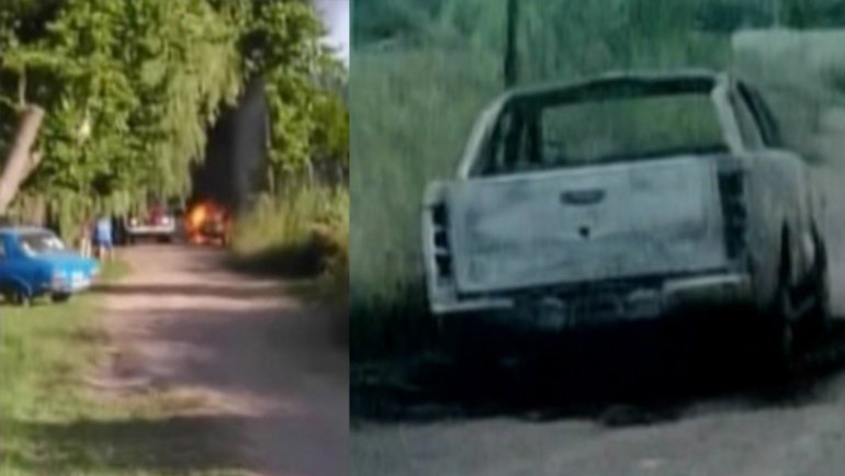 La camioneta incendiada fue usada por los prófugos del triple crimen