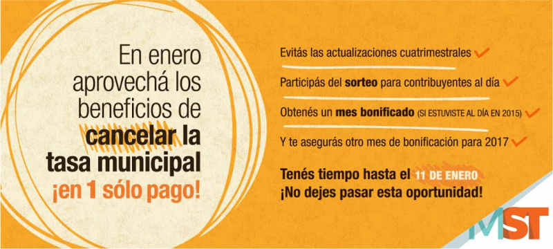 Hasta el próximo 11 de enero, la tasa municipal podrá cancelarse en un solo pago