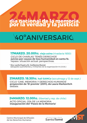 Con diversas actividades, el Municipio conmemorará el Día Nacional de la Memoria
