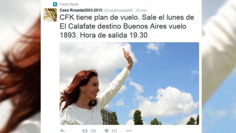 Cristina Kirchner viajará el lunes desde El Calafate a la Ciudad de Buenos Aires