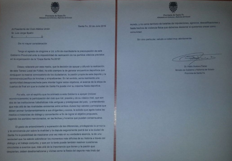 Desde la provincia pidieron a Colón y a Unión que lleguen a un acuerdo