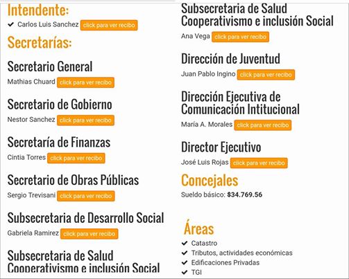 Rincón publicó en la web los sueldos de funcionarios