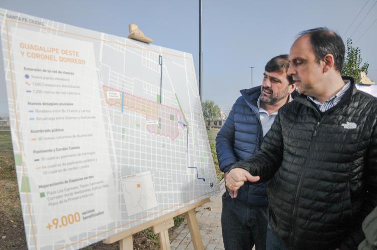 José Corral recorrió las obras en Guadalupe Oeste y Coronel Dorrego