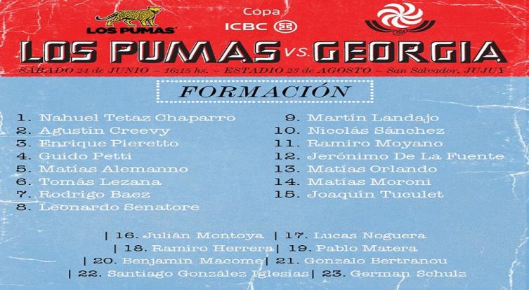 LOS PUMAS, CON EQUIPO CONFIRMADO ANTE GEORGIA