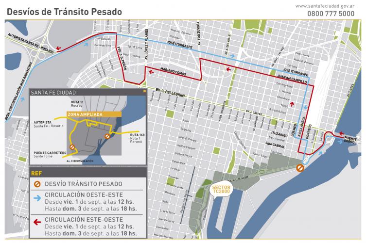 Desvíos y recomendaciones para la circulación vehicular