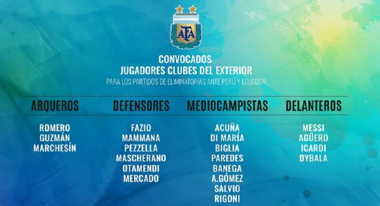 ANTE PERÚ Y ECUADOR: CONVOCAN A MAMMANA Y PEZZELLA, AFUERA HIGUAÍN