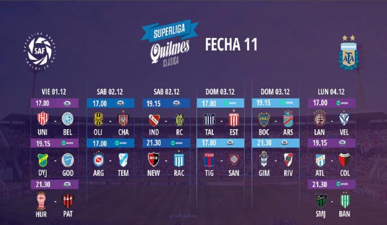 SUPERLIGA ARGENTINA: DÍAS, HORARIOS, ÁRBITROS Y TV DE LA 11° FECHA