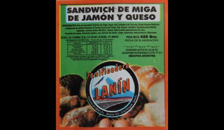 Prohiben el “Sandwich de miga de jamón y queso” de la Panificadora Lanín