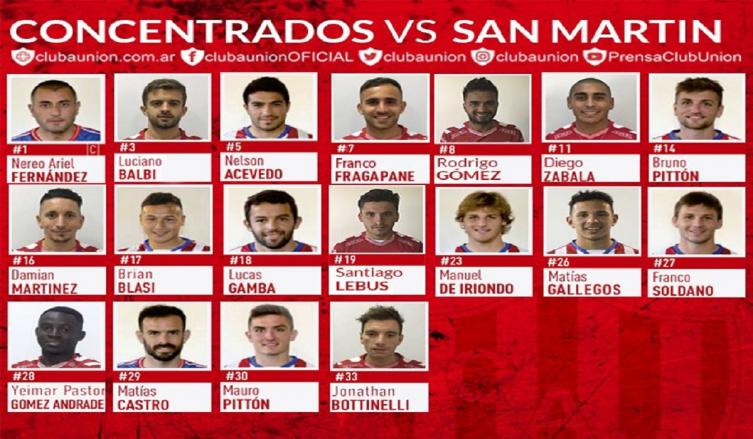 Unión: la lista de concentrados para enfrentar al equipo sanjuanino