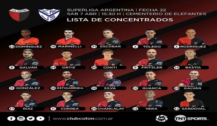 Colón ya dio a conocer la lista de concentrados para esperar a Vélez