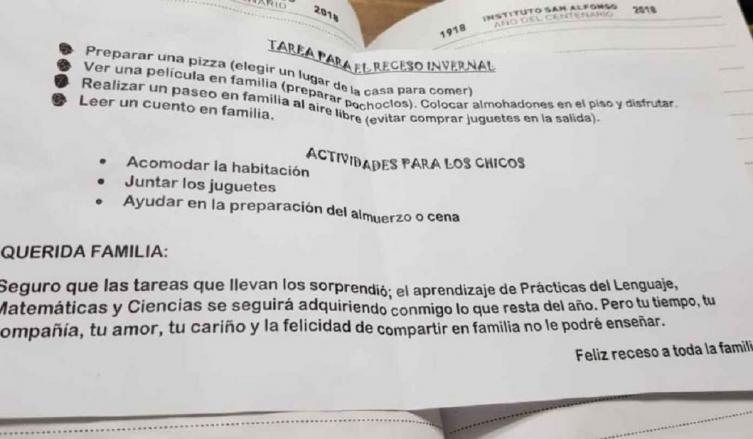 La mejor tarea para las vacaciones de invierno: ayudar en casa, estar en familia y al aire libre
