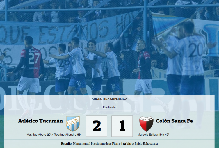 Atlético Tucumán le ganó por 2-1 a Colón con gol de Aliendro en el final