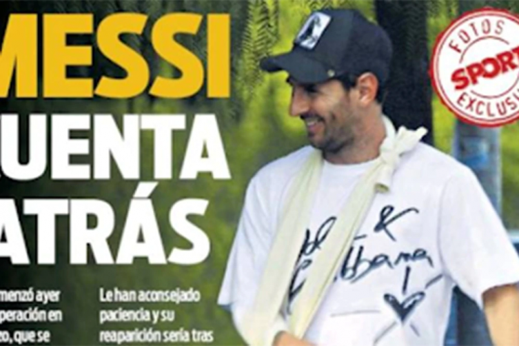Las primeras imágenes de Lionel Messi con el cabestrillo en su brazo