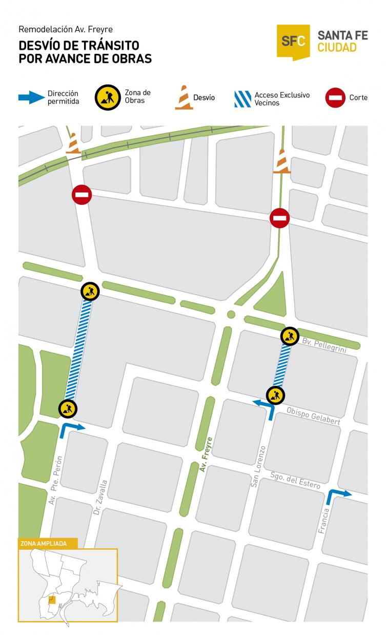 Cortes y desvíos por la renovación de Avenida Freyre