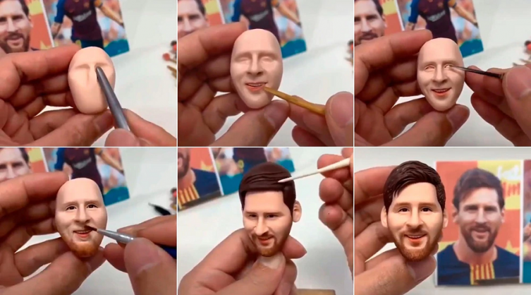 El increíble muñeco de Messi hecho de cerámica en pocos segundos