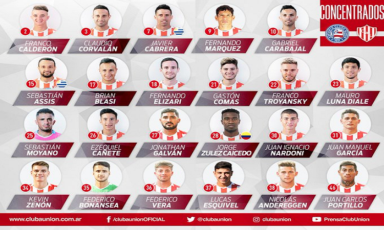 La lista de los 23 jugadores de Unión que viajan a Bahía