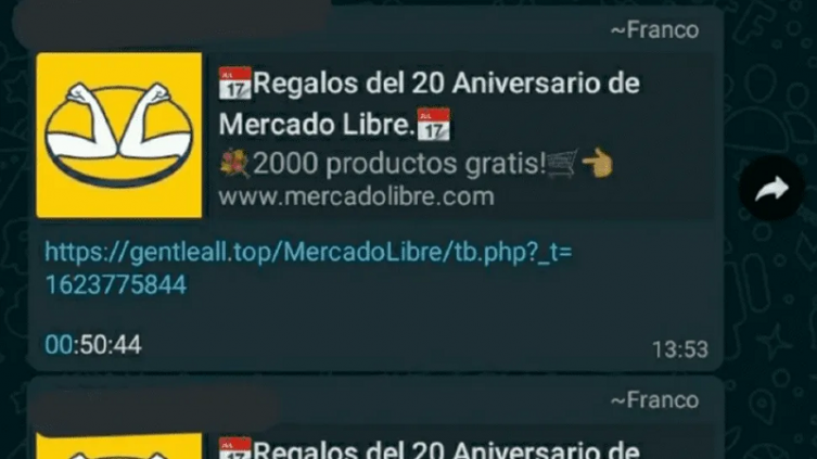 WhatsApp: falso mensaje que ofrece regalos de Mercado Libre