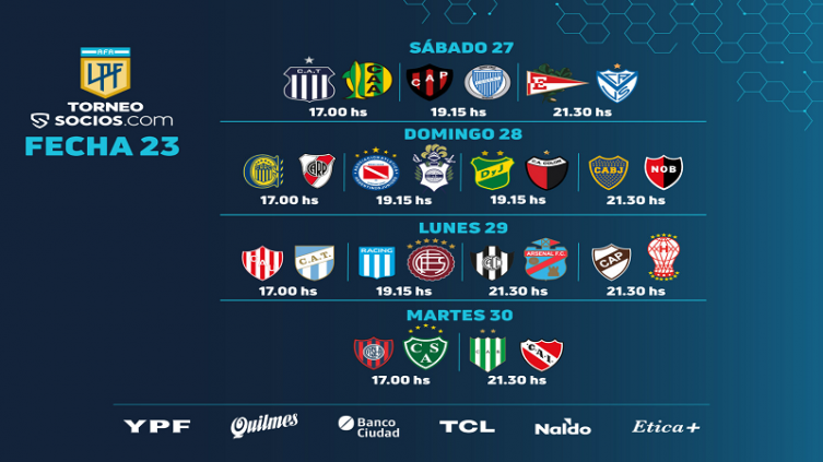 LPF: calendario de partidos para la Fecha 23