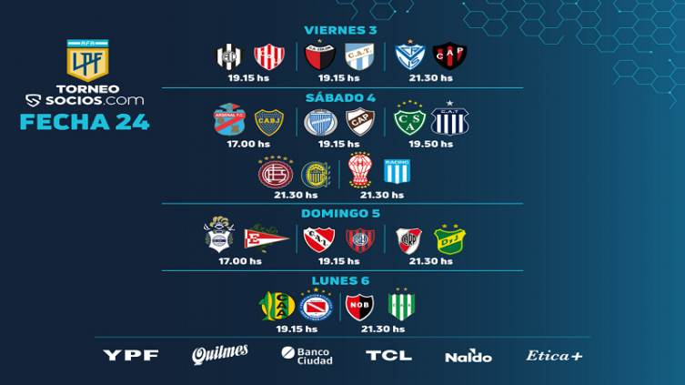 LPF: cronograma de partidos para la 24ª jornada
