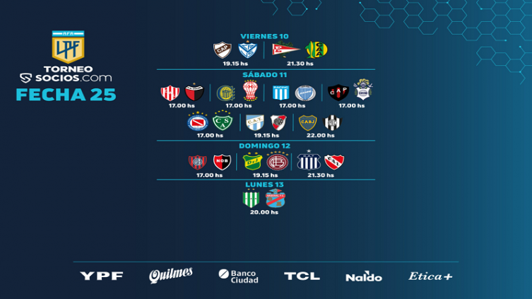 LPF: calendario de partidos para la 25ª jornada