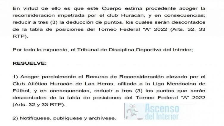 Federal A: Balearon al DT contrario y les devolvieron 12 puntos