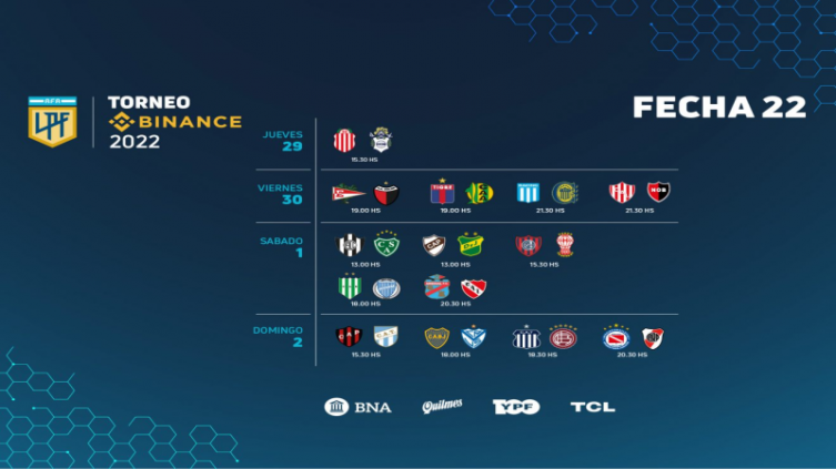 LPF: calendario para la 22ª jornada