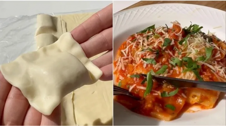 Ravioles caseros con masa de tarta