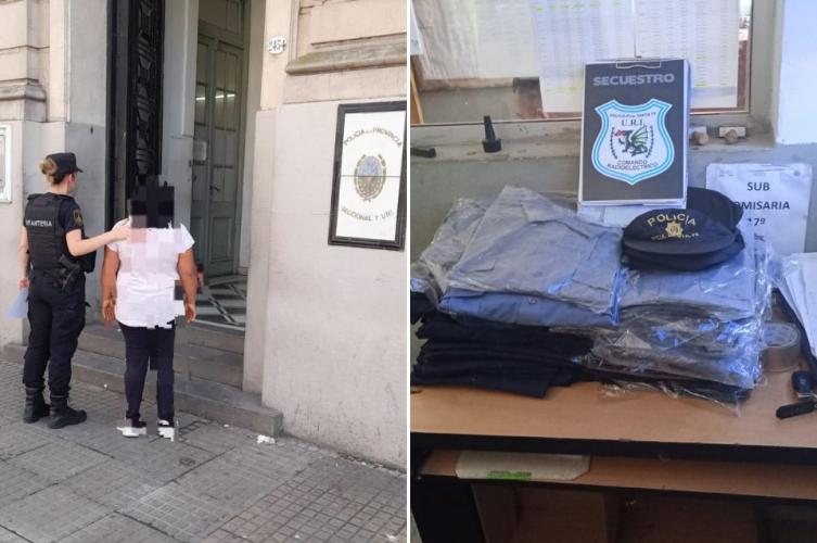 Una mujer vendía indumentaria de policía en el truque