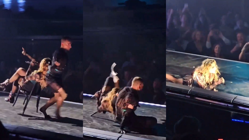 Un bailarín tiró al suelo a Madonna durante su show