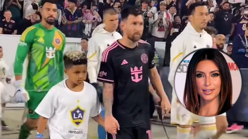 Kim Kardashian feliz mostró el video de su hijo entrando a la cancha con Messi