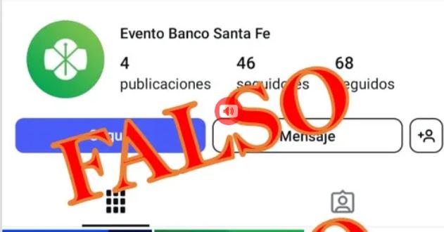 Advierten sobre posibles estafas con perfil falso del Banco Santa Fe