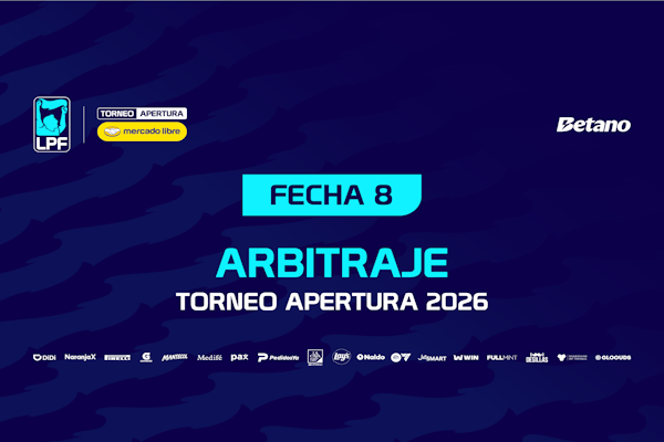 LPF: árbitros para la 8ª jornada del Apertura 2026