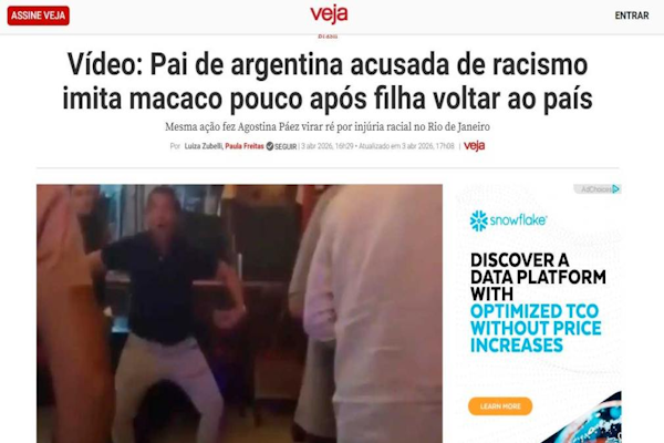 Brasil: medios publicaron el gesto racista del padre de Agostina Páez