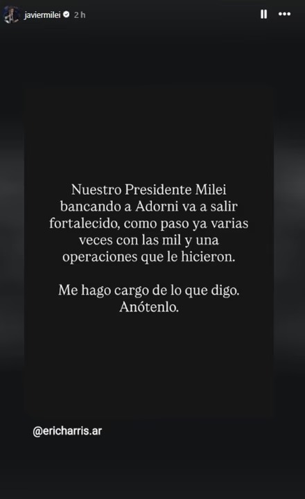 Milei bancó otra vez a Adorni en redes tras el escándalo de su declaración jurada